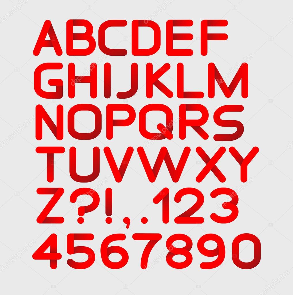 Paper red strict alphabet rounded. Isolated on white. Bold