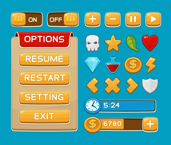 Ensemble de boutons d'interface pour jeux ou applications — Image vectorielle