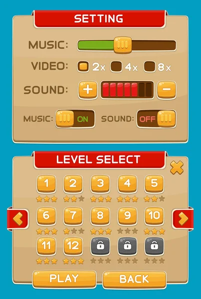 Pulsanti di interfaccia impostati per giochi o app — Vettoriale Stock