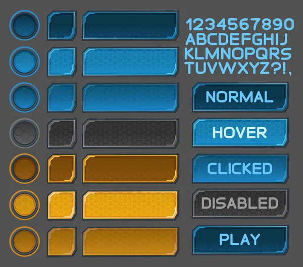 Botones de interfaz configurados para juegos de espacio o aplicaciones — Vector de stock