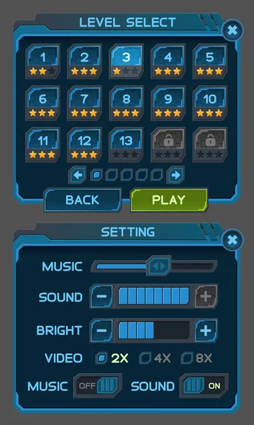 Pulsanti di interfaccia impostati per giochi spaziali o app — Vettoriale Stock