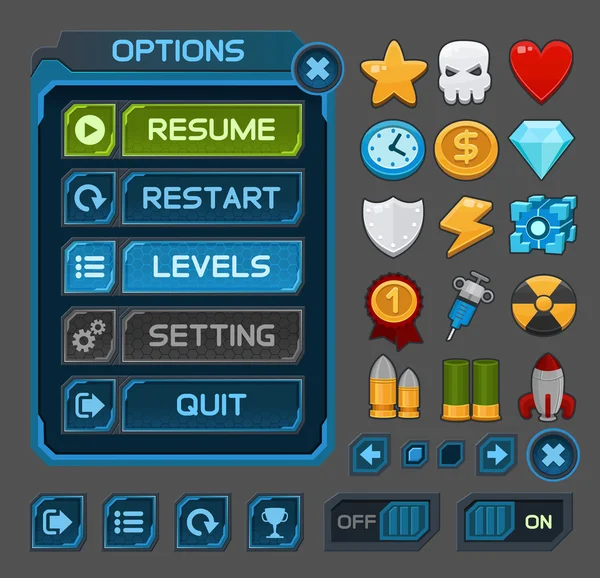 Interface knappar för rymden spel eller apps — Stock vektor