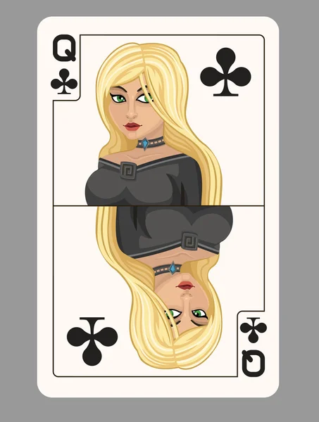 Reina de los Clubes jugando a las cartas — Vector de stock