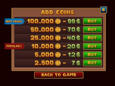 Oyunlar için paralar arabirimi Ekle