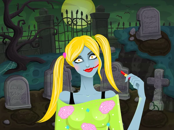 Cementerio Chica Zombie — Vector de stock