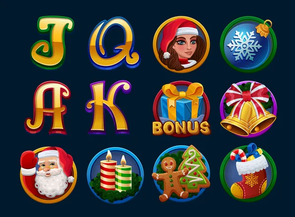 Symbole für Spielautomaten Weihnachten Spiel — Stockvektor