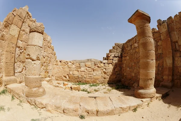 Fisheye veduta dell'antico colonnato del tempio a Ovdat, Israele — Foto Stock