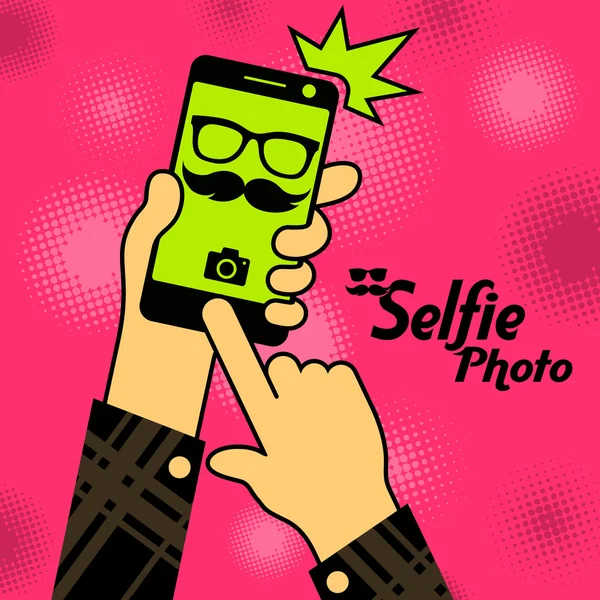 Selfie teléfono en rojo — Vector de stock