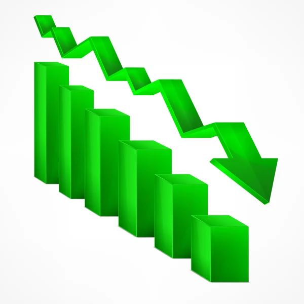 Pfeil grüne Tabelle unten Zeichen auf weiß. Vektorillustration — Stockvektor