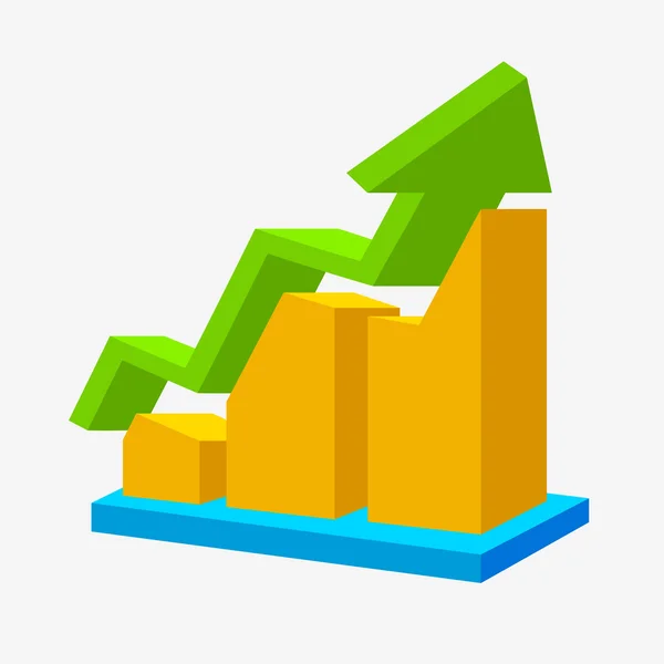 Icona del grafico. Freccia su segno statistico su bianco. Illustrazione vettoriale — Vettoriale Stock