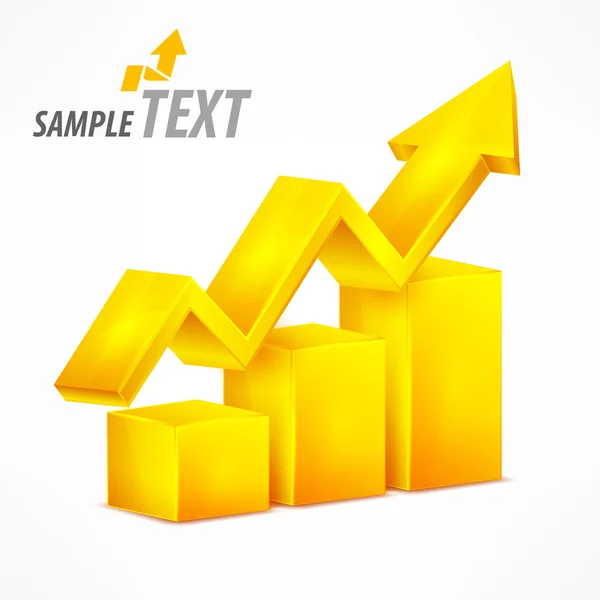 Yellow chart with arrow on white — Stock Vector