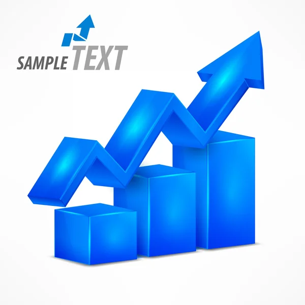 Blaues Diagramm mit Pfeil auf weiß — Stockvektor