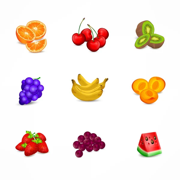 Ensemble Fruits Juteux Savoureux Sur Blanc Illustration Vectorielle Pour Design — Image vectorielle