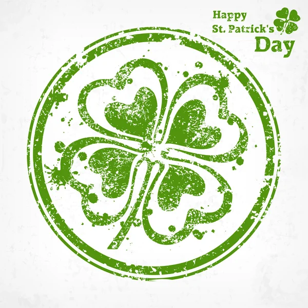 Vier leaf clover grunge in ronde — Stockvector