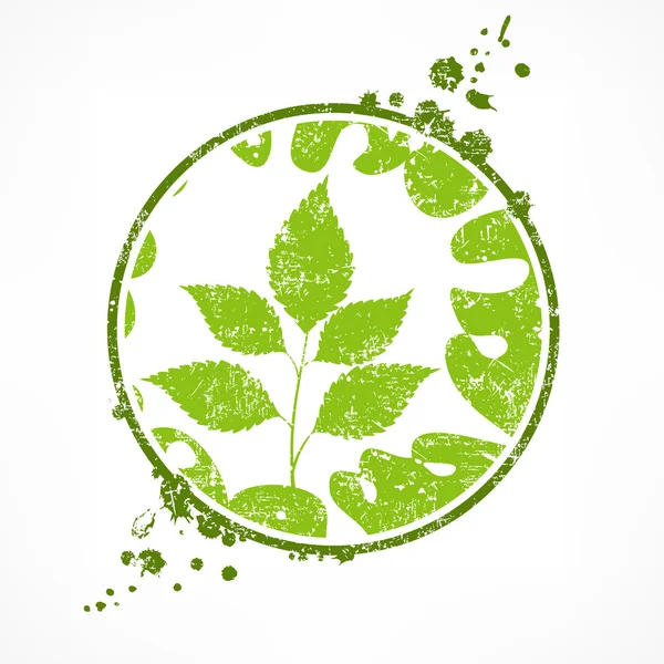 Branche grunge avec feuilles rondes — Image vectorielle
