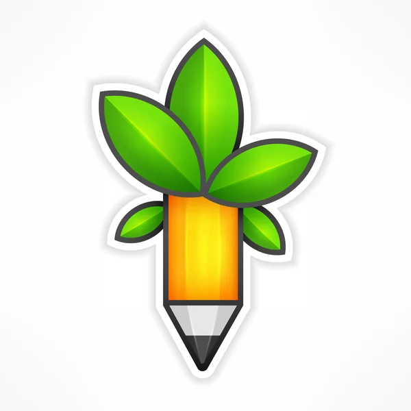 Kreatív ceruza, zöld levelekkel — Stock Vector