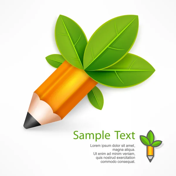 Kreativer Bleistift mit grünen Blättern — Stockvektor