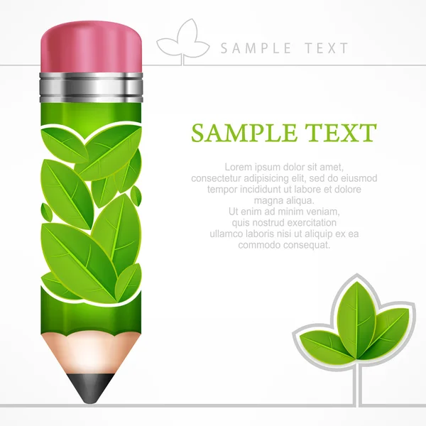 Green leaves pencil — Stock Vector