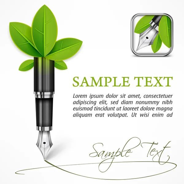 Concept écologique stylo plume avec feuilles — Image vectorielle