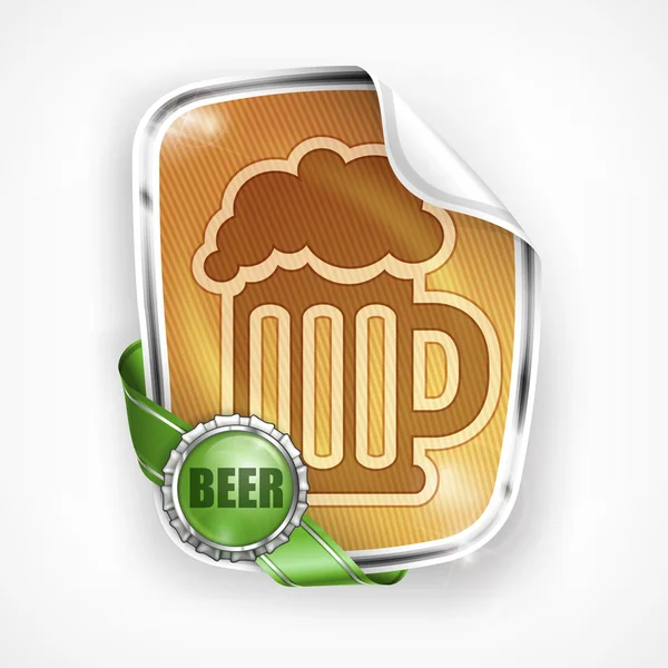 Stylized mug of beer on label — 스톡 벡터