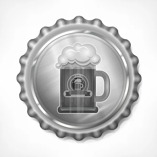 Tapa de botella con taza de cerveza — Vector de stock