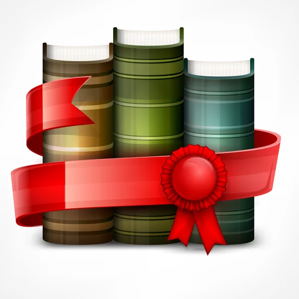 Stack of books with ribbon — Stock Vector