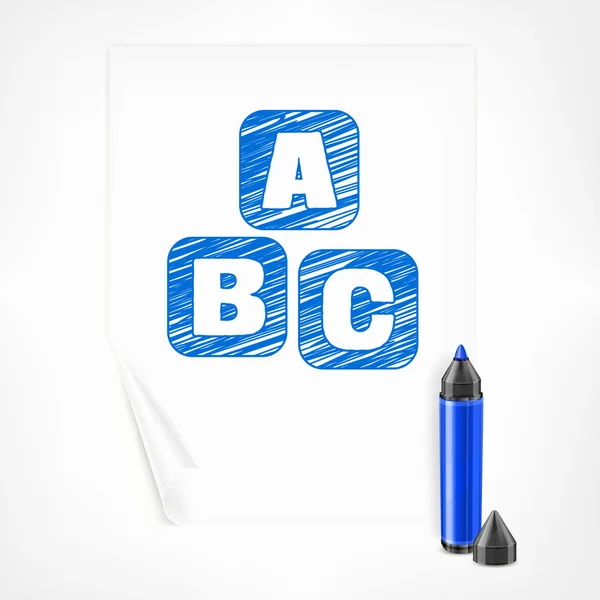 Niebieski znacznik i litery na kartkę papieru — Wektor stockowy