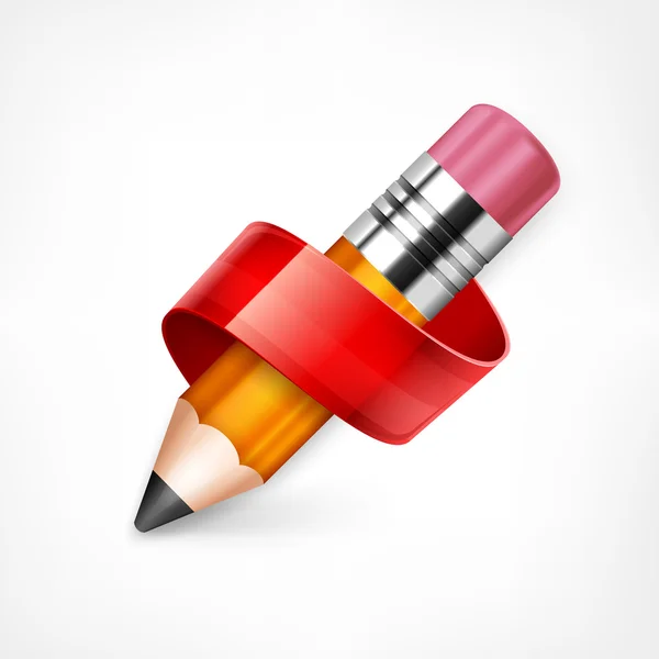 Μολύβι με κόκκινη κορδέλα — Διανυσματικό Αρχείο