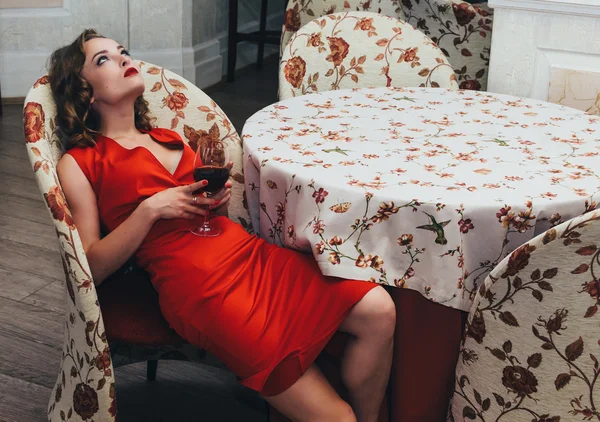 Beautiful woman in red dress — Stock Photo, Image