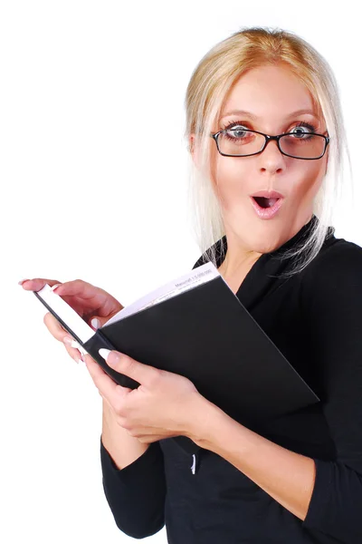 Secretary in glasses with notebook — Stock Photo, Image