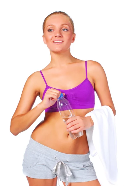 Woman with bottle of water — Stock Photo, Image