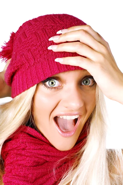 Emotionele model in roze hoed — Stockfoto