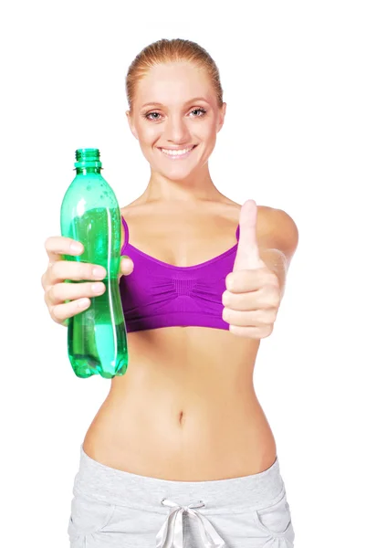 Kvinne med flaske vann – stockfoto