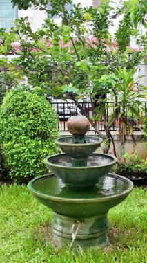 Geniş, sakin bir çekim, merkezinde bereketli, yağmura bulanmış çalılar, yeşil çimenler ve ağaçlarla çevrili, göze çarpan, aydınlatılmamış bir çeşmenin yer aldığı özel bir evin zarif bahçesini yakalar. Uzak avuç içi