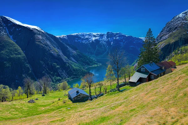 Kjeasen gård med utsikt över Eidfjord — Stockfoto