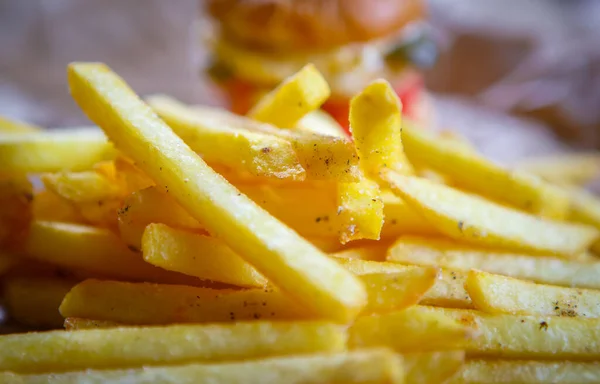 Pommes Frites Frittiert Der Fritteuse Zum Abendessen Amerikanisches Fast Food — Stockfoto