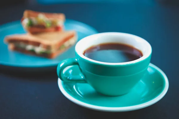Fresh Italian Coffee Green Ceramic Mug Hot Black Caffeine Drink — Stock Photo, Image