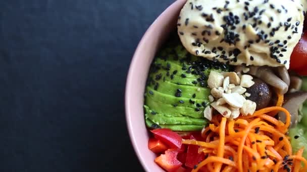 Блюдо Завтрака Видеоклип Здорового Обеда Приготовленный Натуральных Вегетарианских Ингредиентов Корейской — стоковое видео