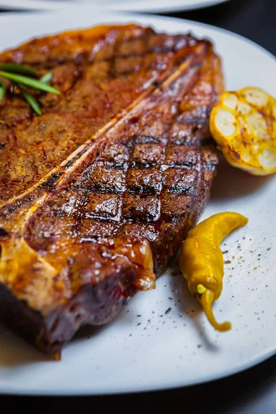 Bife Grelhado Bone Bandeira Bife Delicioso Cozido Grelha Para Jantar — Fotografia de Stock