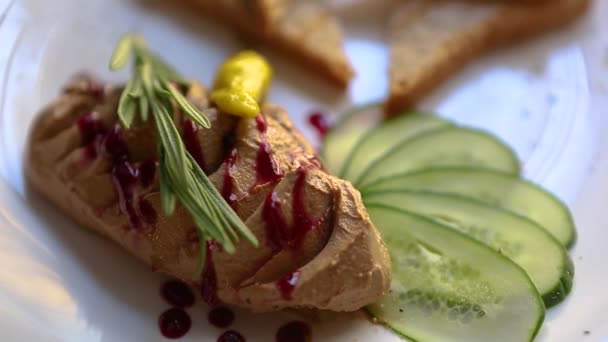 Foie Gras Mousse Made Duck Liver Dinner Restaurant Gourmet Goose — Stock Video