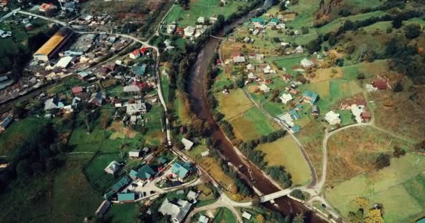 Aerial Drone Footage Small Highland Town Western Ukraine Flying Camera — Stock Video