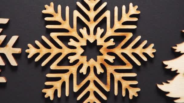 Flat Lay Video Clip Wooden Snowflakes Home Decor Filmed Directly — Stock Video