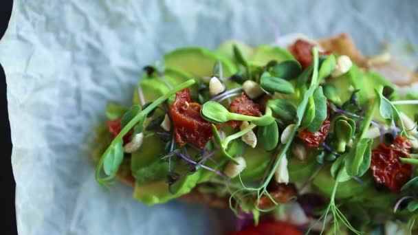 Delicious Avocado Toast Served Vegetarian Cafe Lunch Tasty Natural Vegan — Stock Video