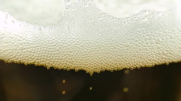 Φυσαλίδες Μπύρας Γυάλινο Ποτήρι Γυρίστηκε Κοντινό Πλάνο Αργή Κίνηση Πλάνα — Αρχείο Βίντεο