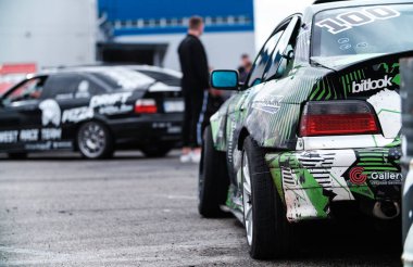 KYIV-15 MAY,2021: BMW M3 E36 equipped with low profile racing tires for drifting on Drift And Car Show clipart