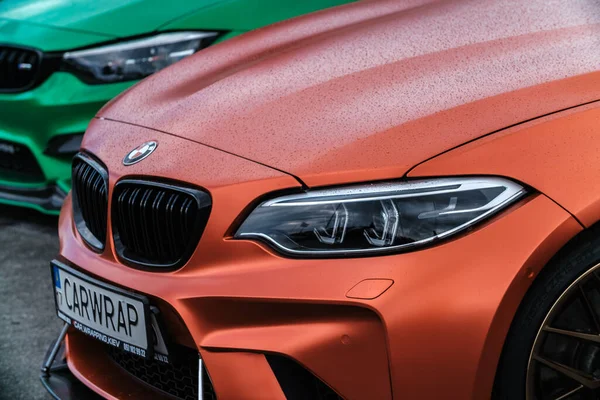 Kyiv May 2021 Orange Bmw F80 Sport Car Wrapped Orange — 스톡 사진