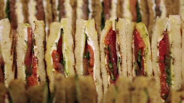 Scatola Panini Club Con Filetto Pesce Salmone Rosso Consegnato Sede — Video Stock