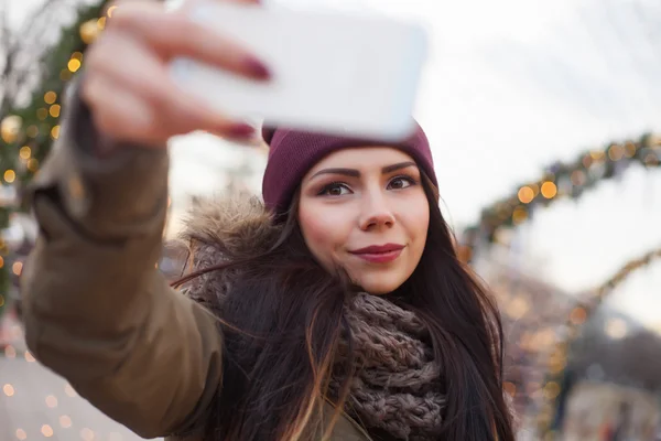 Zimní selfie venku — Stock fotografie