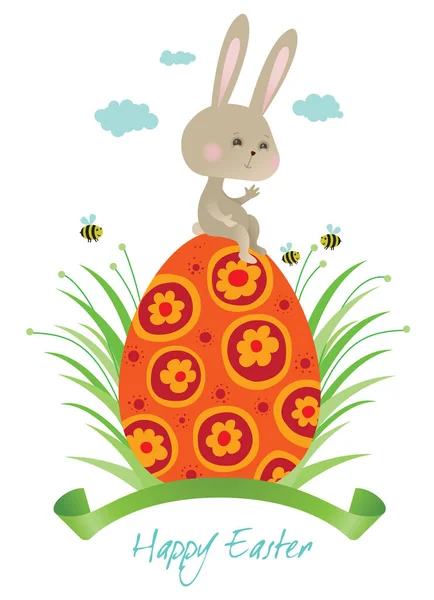 Boldog Húsvéti Nyúl Üdvözlő Húsvéti Kártya — Stock Vector