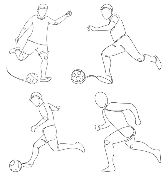 Fußballer Mit Einem Ball Einer Linie Set — Stockvektor